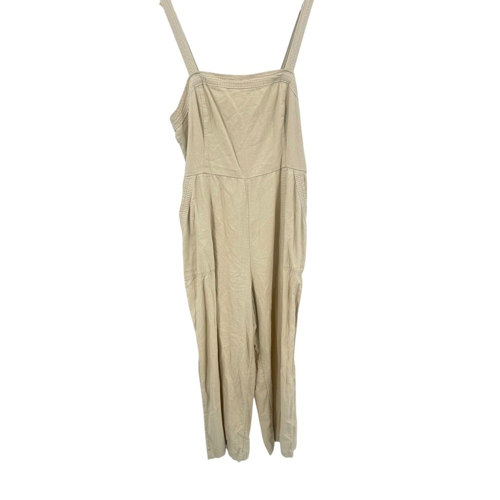 Old Navy Linen Blend Jumpsuit Size XL Beige Wide Leg Lagenlook Boho Coastal